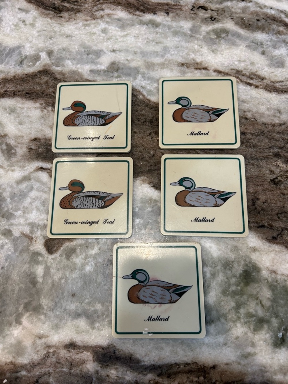 Vintage Set of 5 Georges Briand Duck Coasters have stains need cleaning